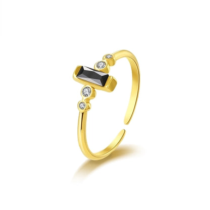 Square Zircon Open Ring [304 Stainless Steel, 18K Gold Plated]