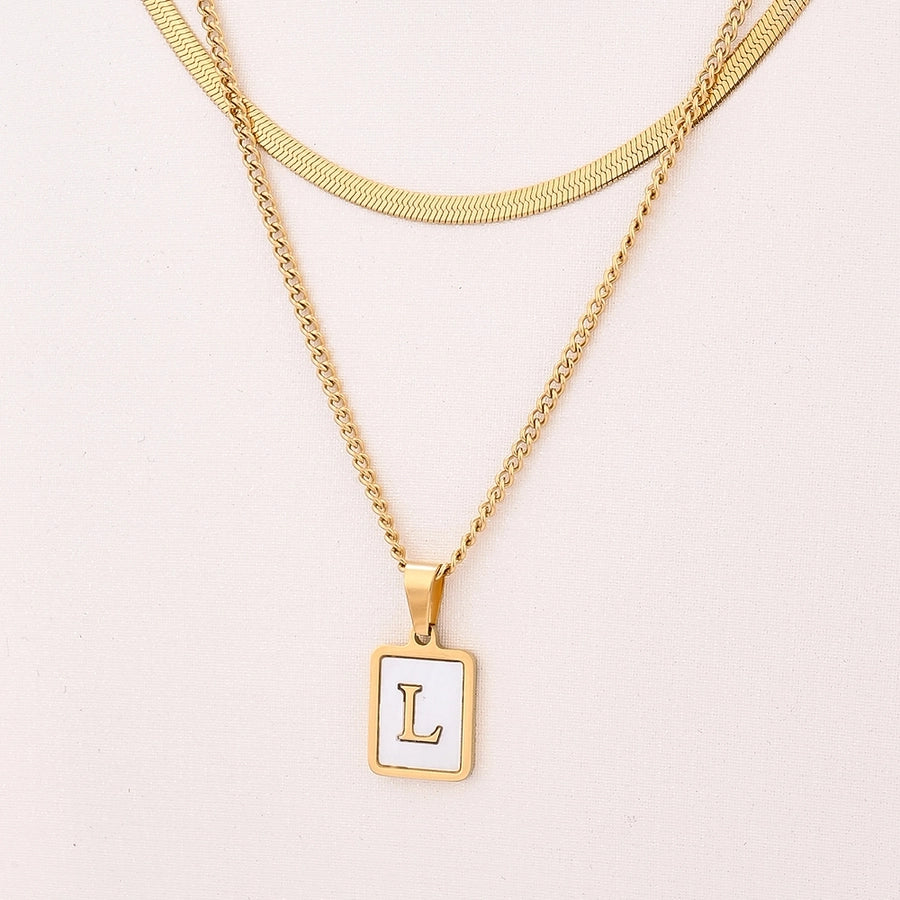 Letter RectanglePendant Necklace[304 Stainless Steel, 18K Gold Plated]