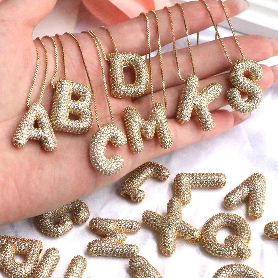 Gold Rhinestones Letter Necklace [304 rustfrit stål]