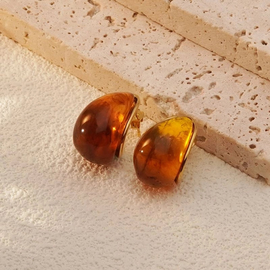 Gotas de água Brincos tridimensionais de resina [304 aço inoxidável, peito de ouro 18k]