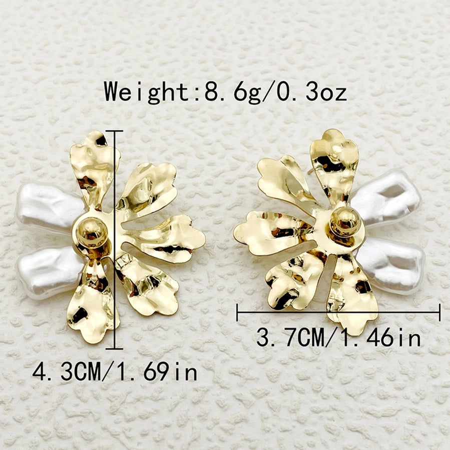 Flower Inlay Pearl Drop Earrings [304 Stainless Steel,14K Gold Plated]