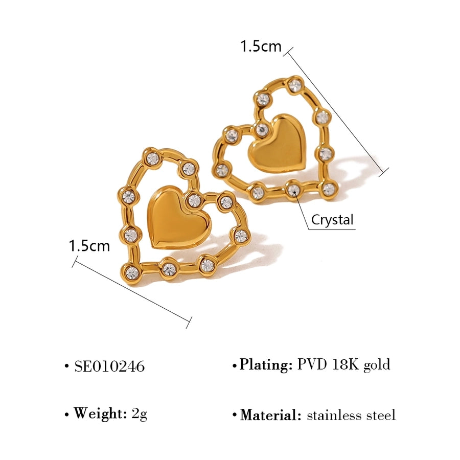 Heart Shape Polishing Zircon Earrings [304 Stainless Steel,18K Gold Plated]