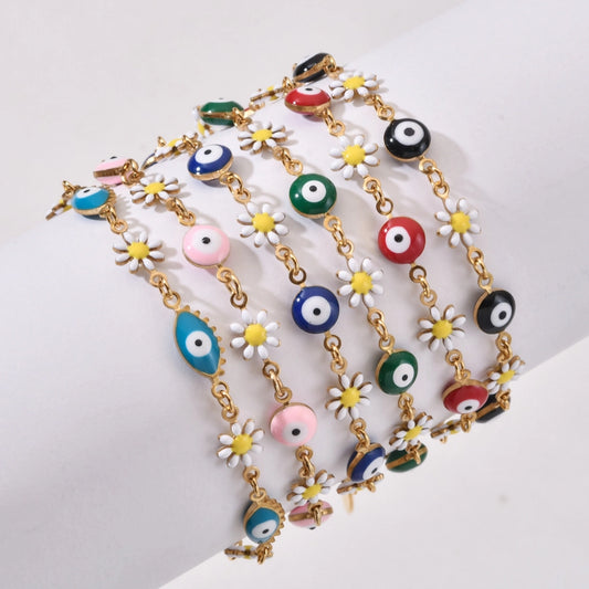 Devil's eye Flower Enamel Bracelets [Stainless Steel]