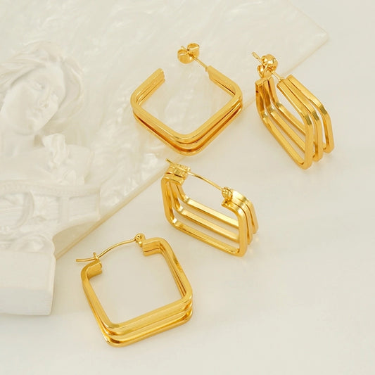 Geometric Solid Color  Hoop Earrings [304 Stainless Steel,18K Gold Plated]