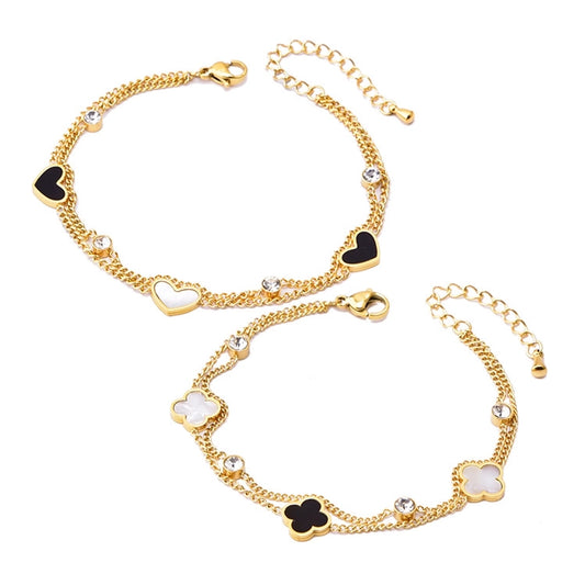 Artificial Diamond Shell Bracelets [304 Stainless Steel, 18K Gold Plated]