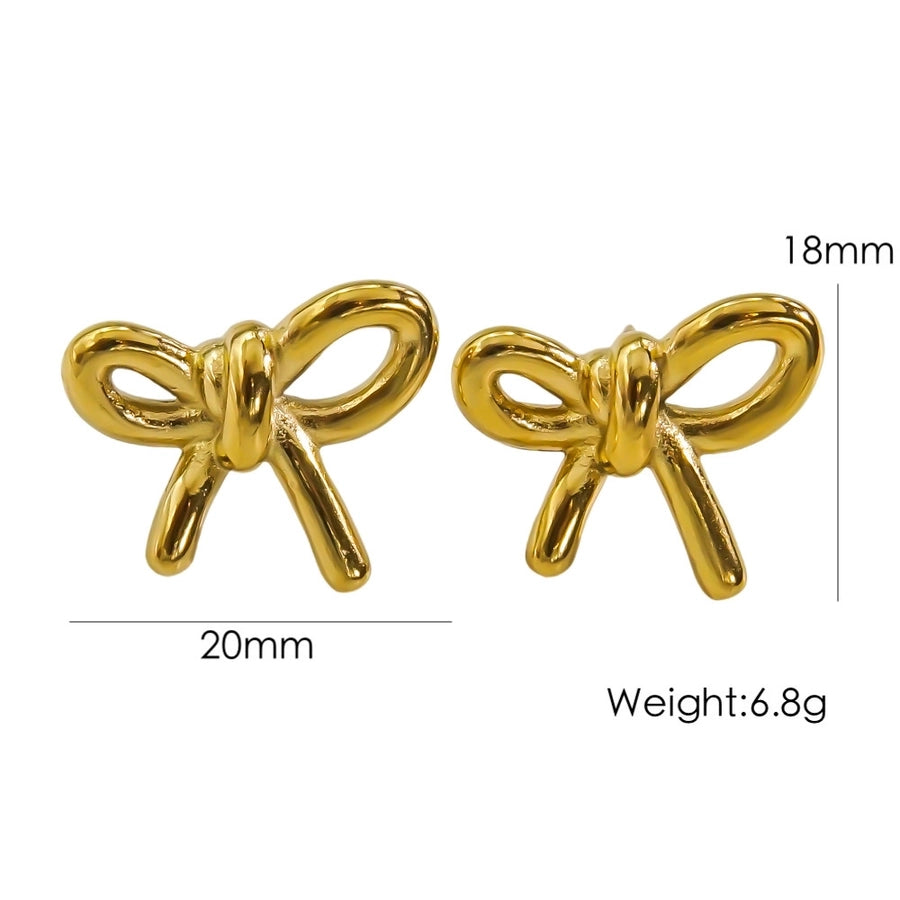 Heart Shape Bow Knot Earrings [304 Stainless Steel,14K Gold Plated]