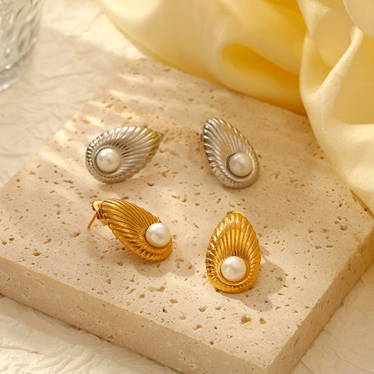 Stripe Pearl Ear Studs [304 Stainless Steel]