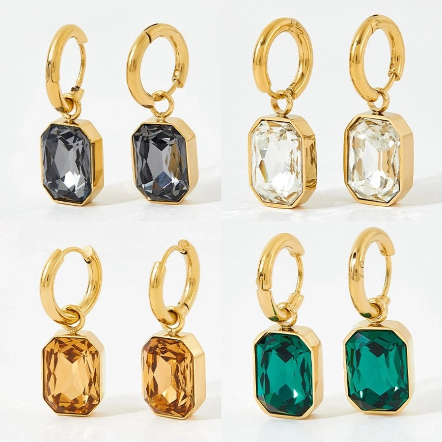 Square Zircon Drop Earrings [304 Stainless Steel,16K Gold Plated]