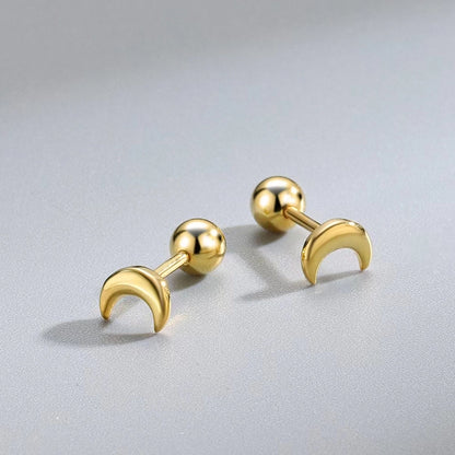 Moon Stud Earrings [304 Stainless Steel,18K Gold Plated]