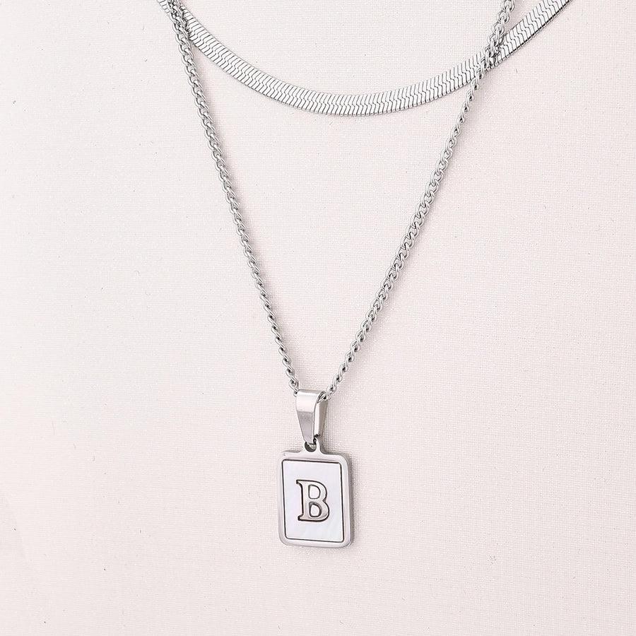 Silver Casual Simple Style Letter Rectangle Necklace [304 Stainless Steel]