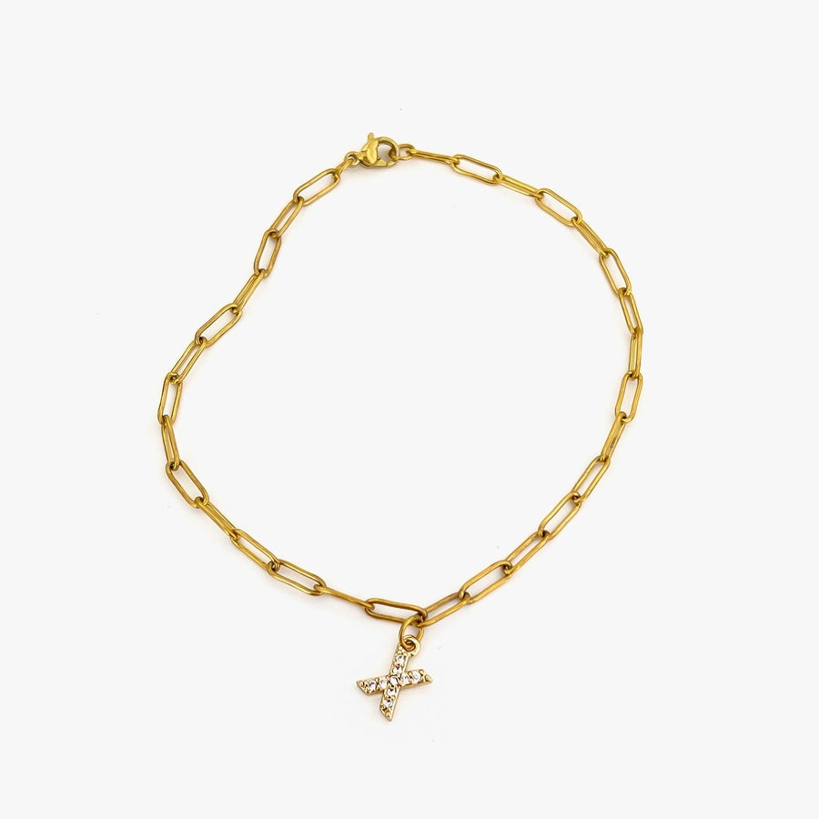 Letter Link Chain Anklet [316L Stainless Steel, 18K Gold Plated]