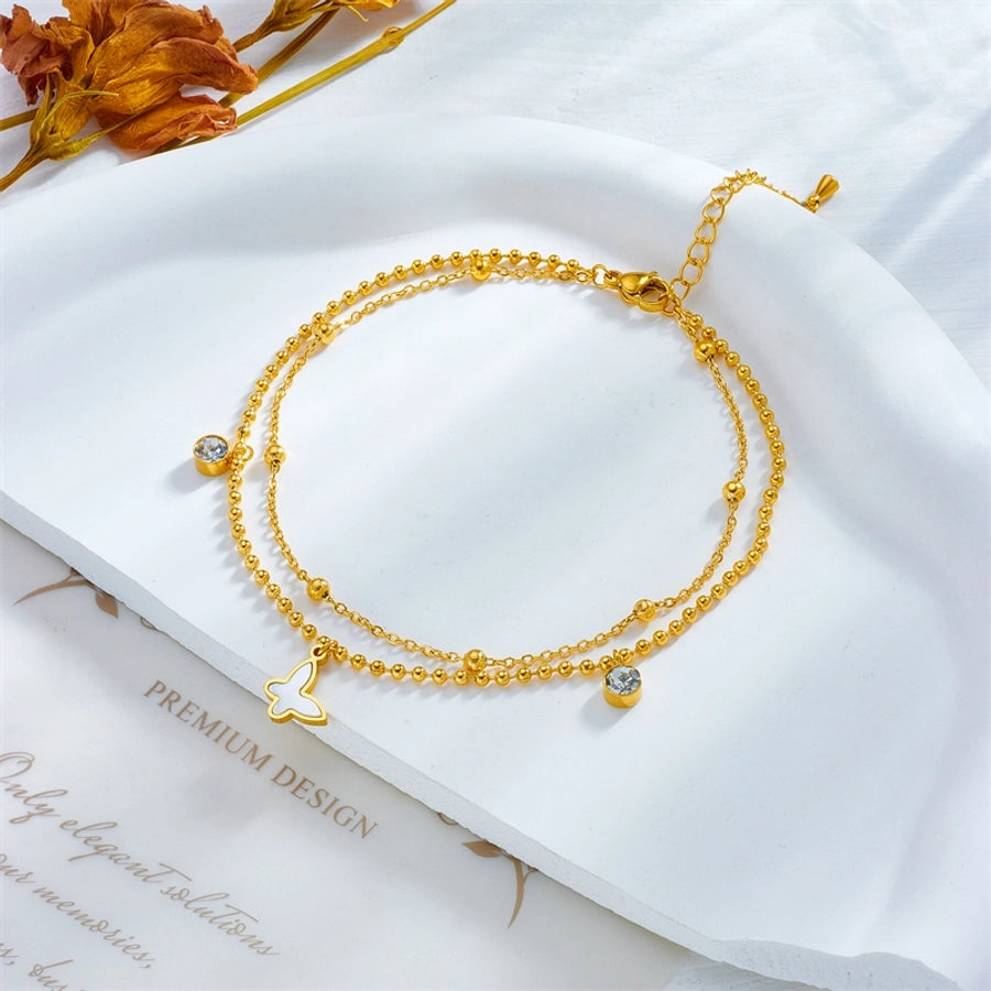 Butterfly Rhinestones Anklet [304 Stainless Steel, 18K Gold Plated]