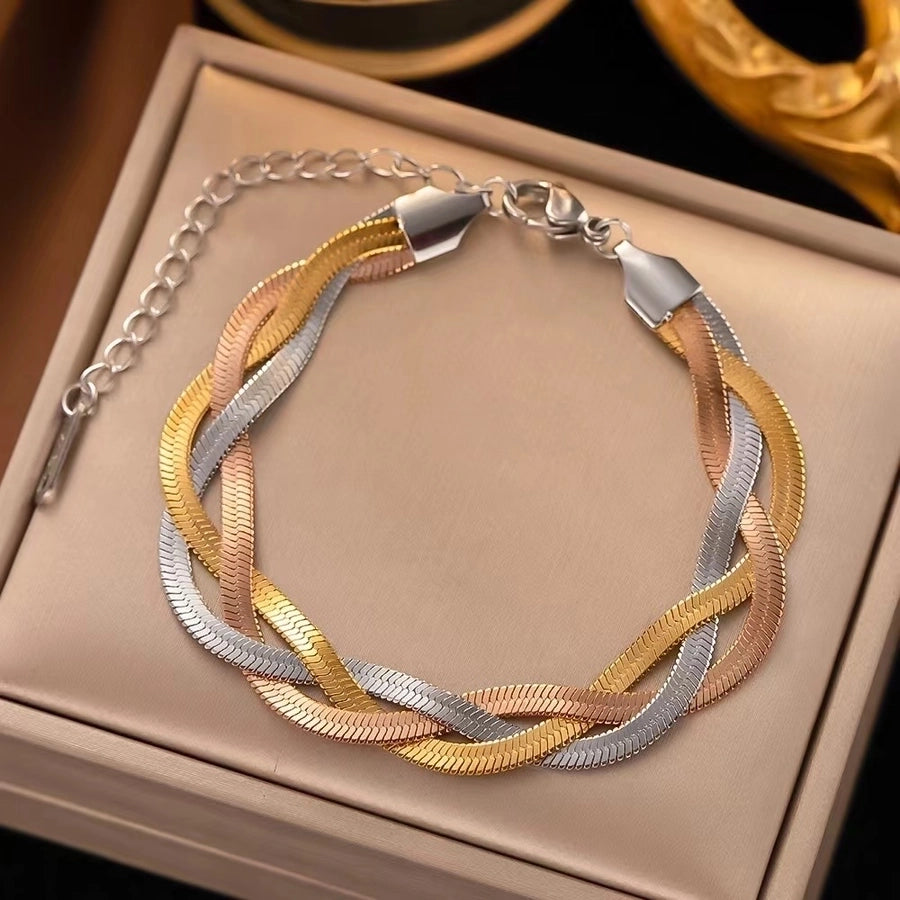 Braided Snake Chain Bracelets [304 Stainless Steel,18K Gold Plated]