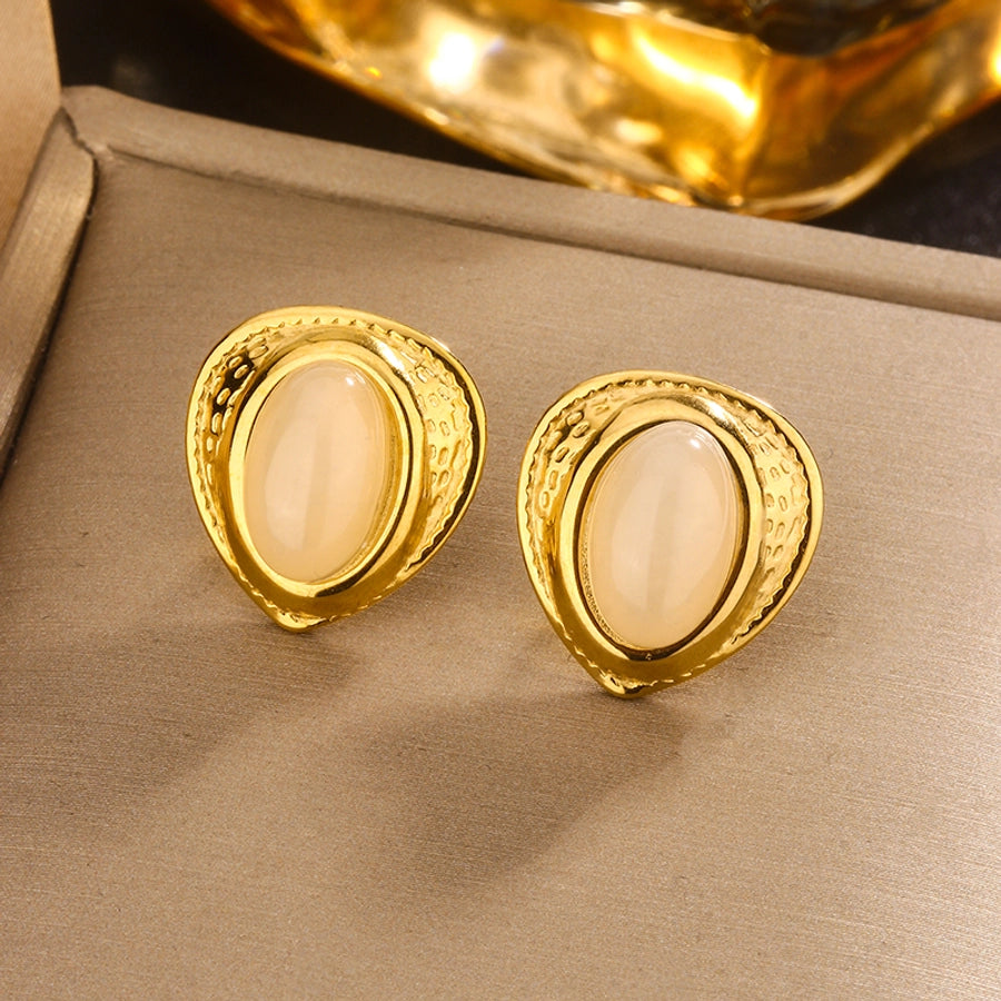 Resin Stone Stud Earrings [304 Stainless Steel,18K Gold Plated]