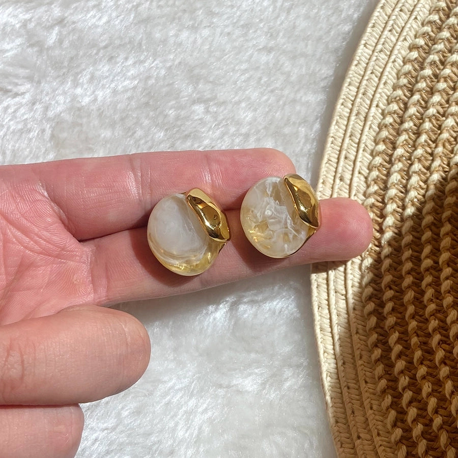 Retro Oval Resin Earrings [304 Stainless Steel, 18K Gold Plated]