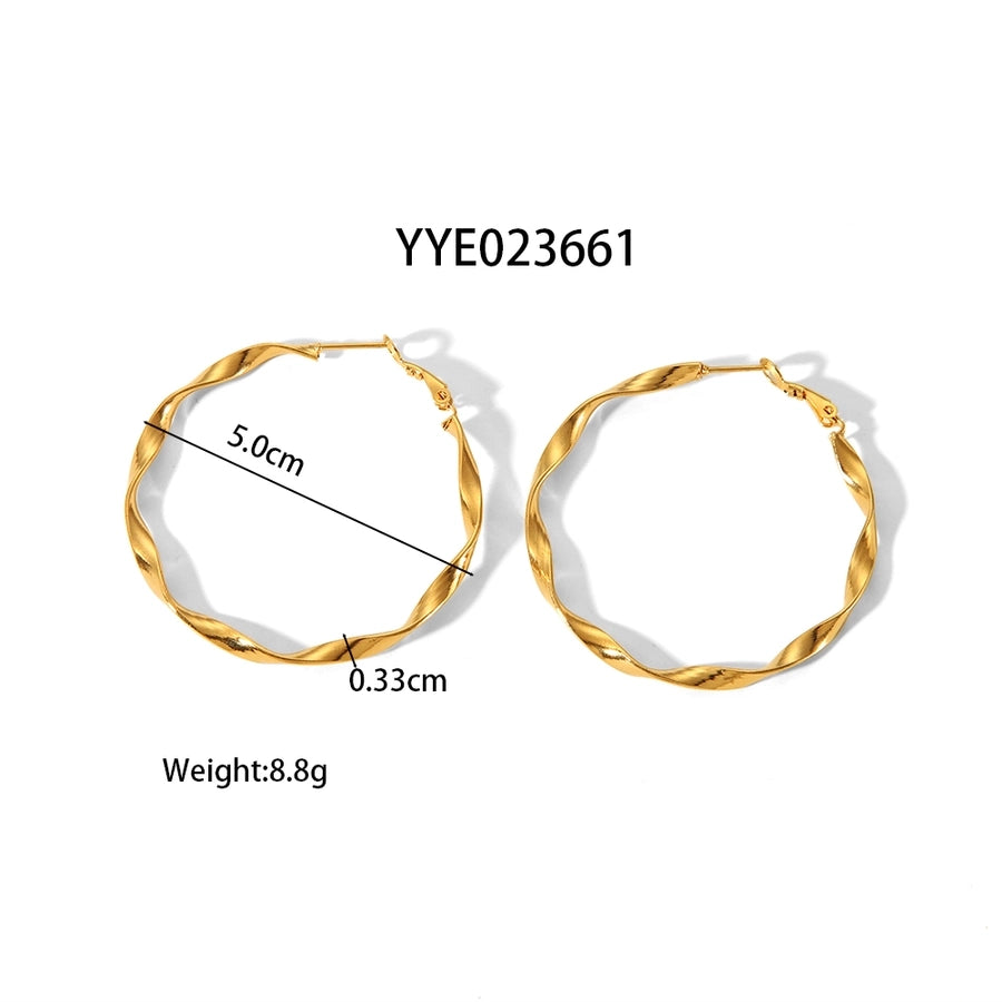 Round Frill Hoop Earrings [304 Stainless Steel,18K Gold Plated]