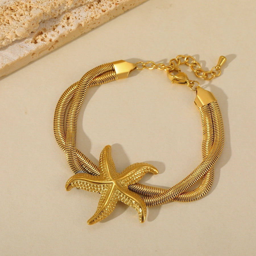 Sun Starfish Flower Bracelets  [304 Stainless Steel,18K Gold Plated]