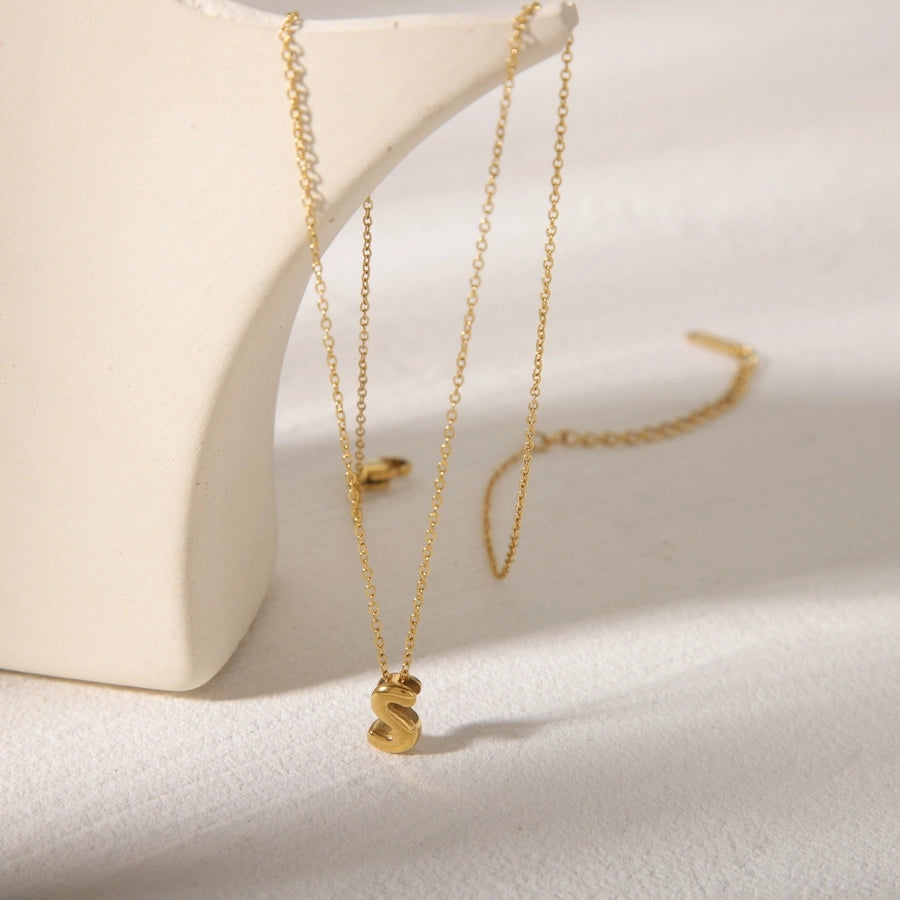 Gold Letter Pendant Necklace [304 Stainless Steel,18K Gold Plated]