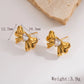 Heart Shape Bow Knot Zircon Ear Studs [304 Stainless Steel,18K Gold Plated]