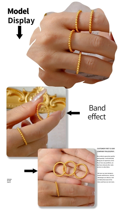 Round Bead Band Ring [304 Stainless Steel, 18K Gold Plated]