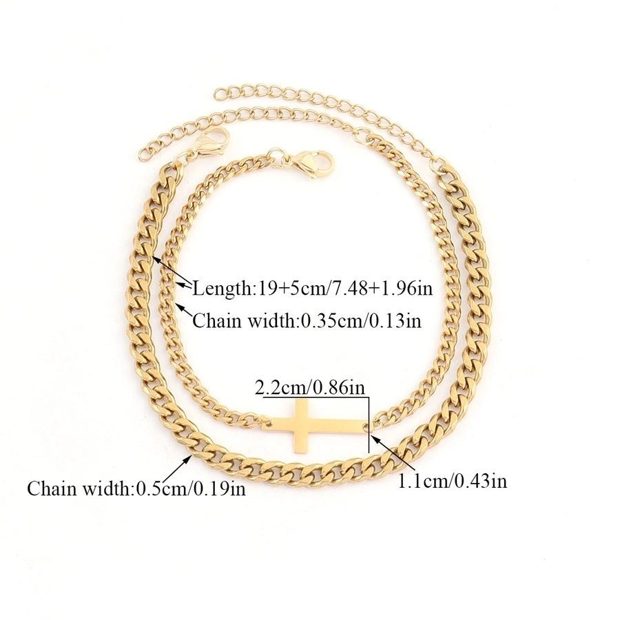 Two Cross Bracelet Chain Set [201,304 Stainless Steel]