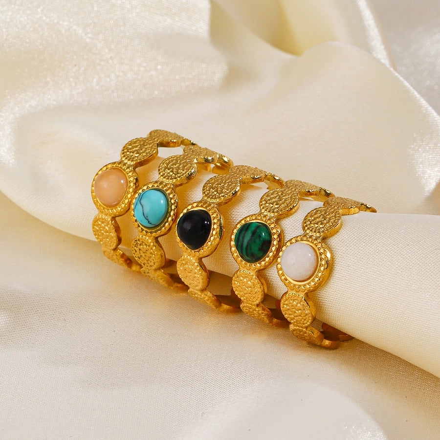 Natural Stone Turquoise Opal Open Ring [304 Stainless Steel 18K Gold Plated]