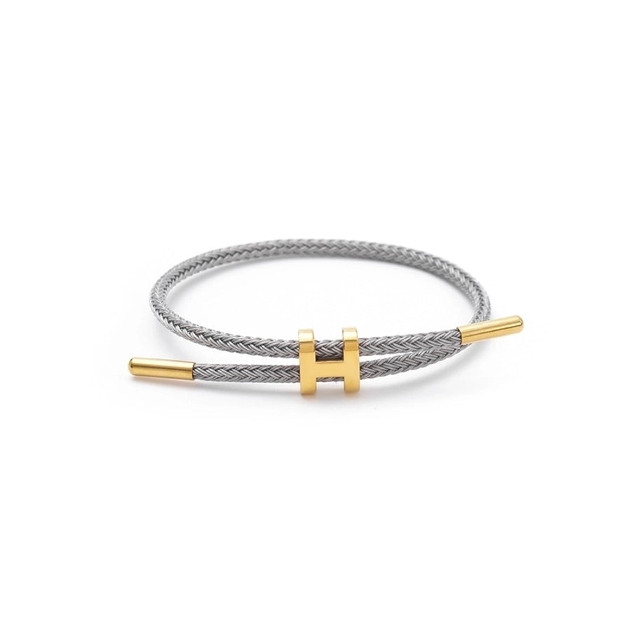 H Letter Wire Rope  Bracelets [304 Stainless Steel, 18K Gold Plated]