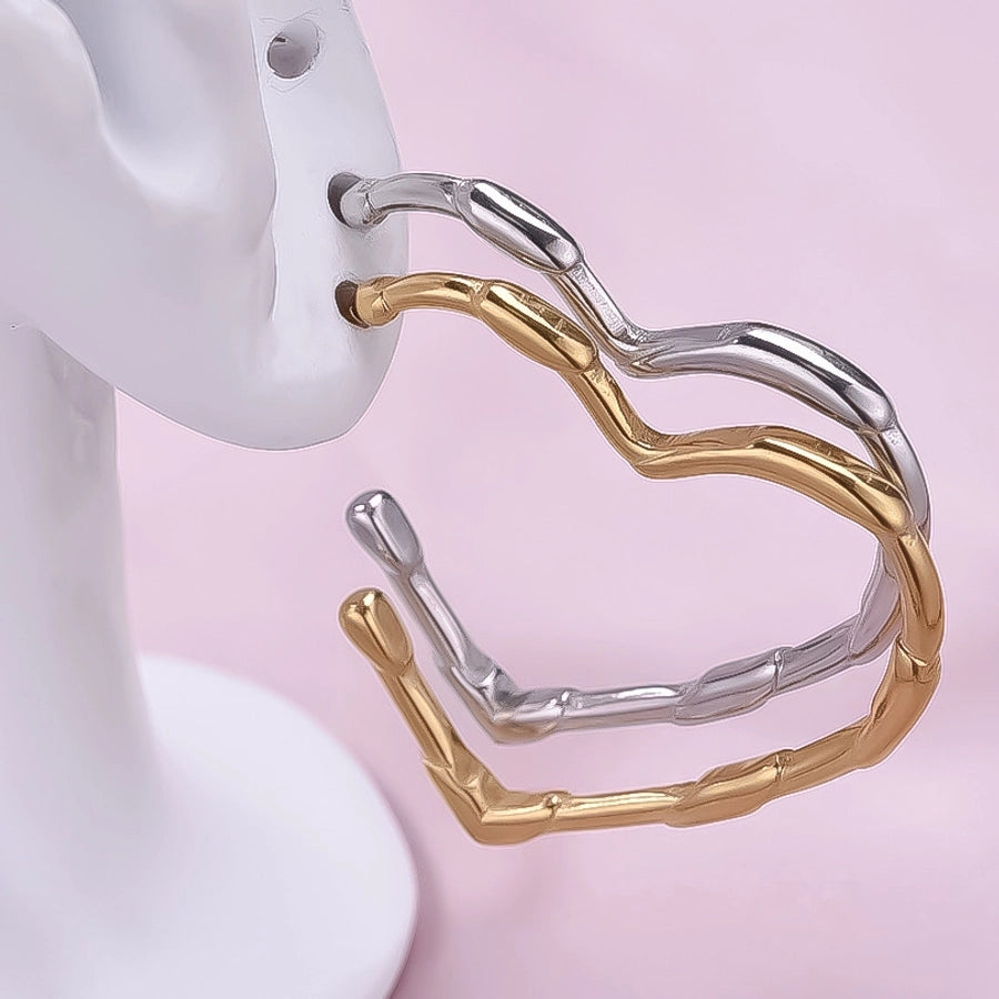 Hollow Heart Shape Hoop Earrings [304 Stainless Steel]