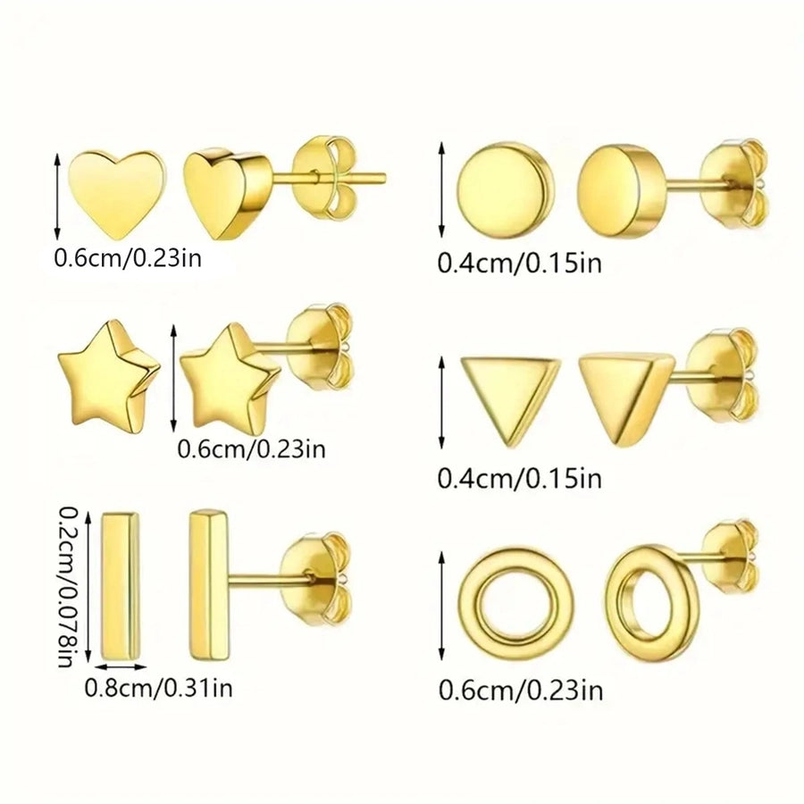 Star Round Heart Shape Stud øreringe [304 Rustfrit stål, 18k guldbelagt]