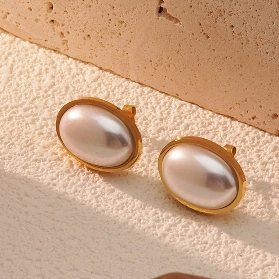 Oval Acrylic Earrings [304 Stainless Steel,18K Gold Plated]