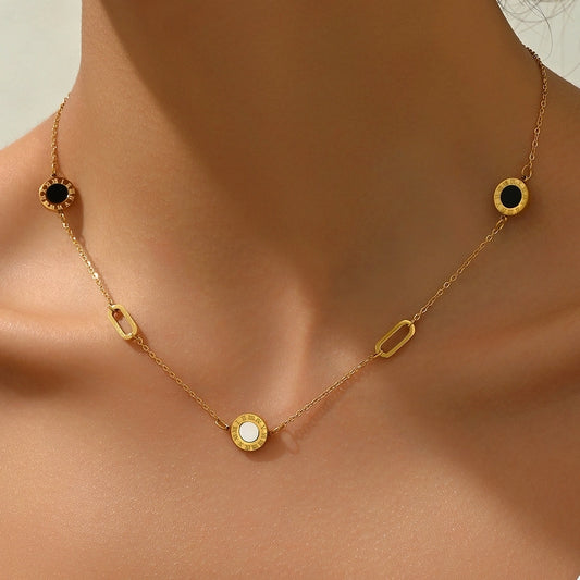 Romeinse cijferschaal ketting [304 roestvrij staal, 14K vergulde goud]