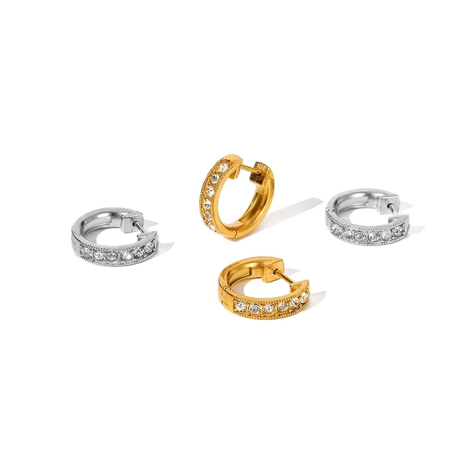 Zircon Hoop Earrings [304 Stainless Steel,18K Gold Plated]