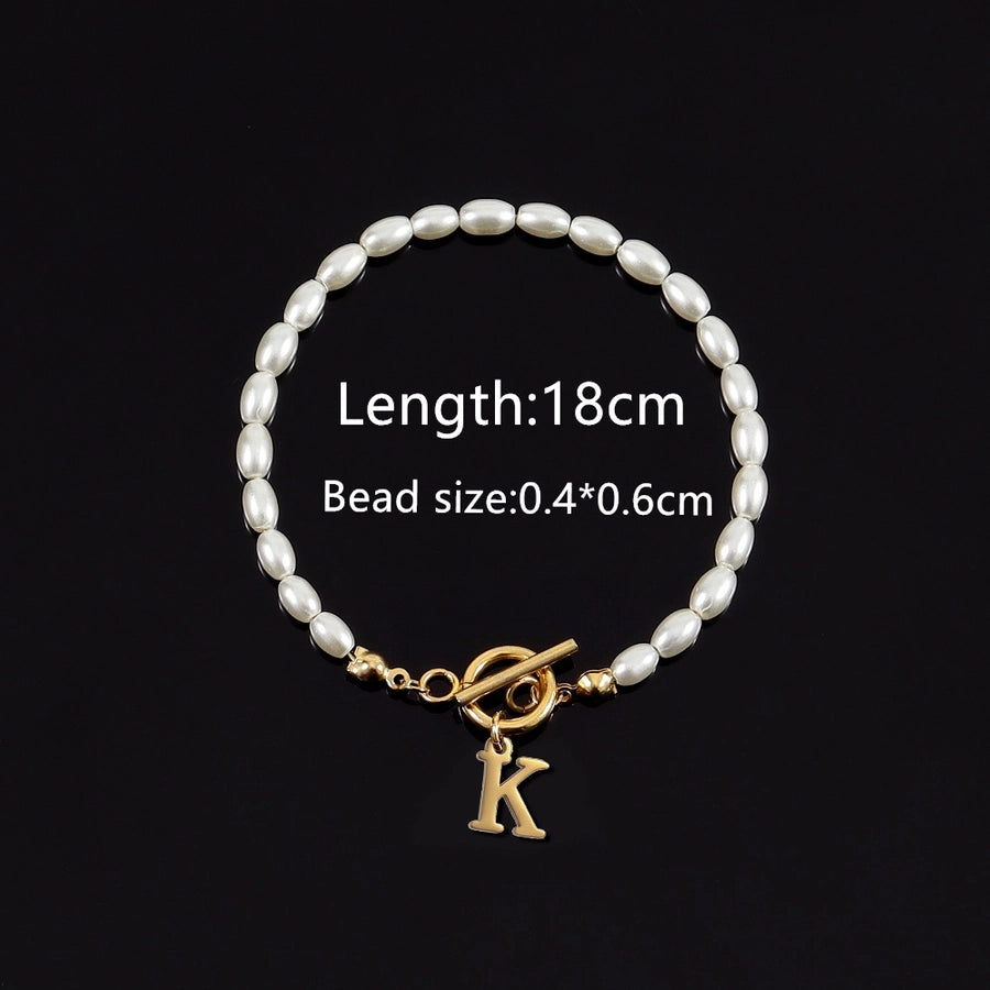 Letter Artificial Pearl Bracelet [304 Stainless Steel]