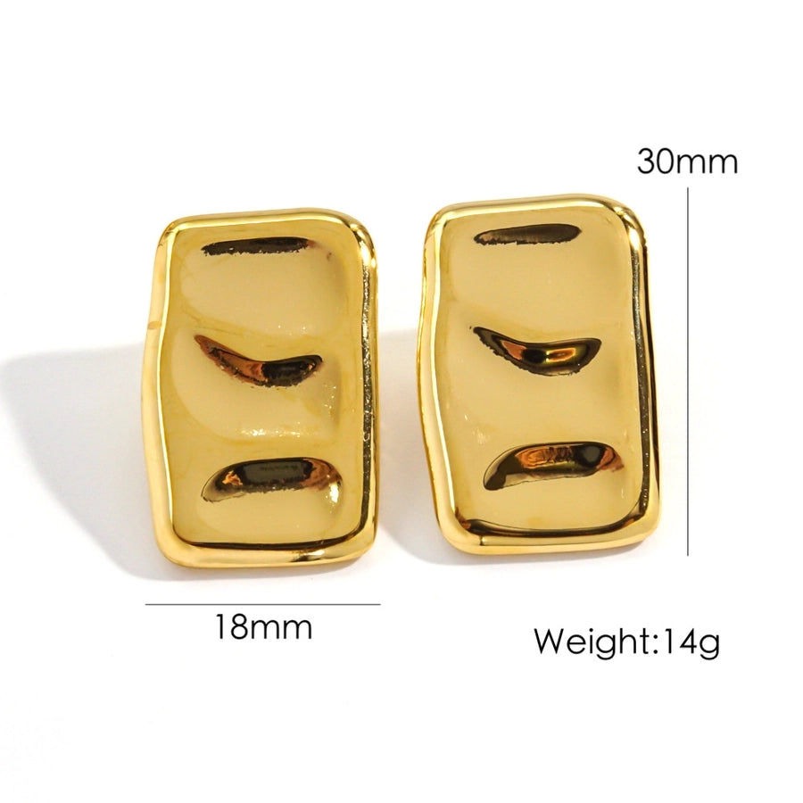 Rectangle Polishing Pleated Earrings [304 Stainless Steel,14K Gold Plated]