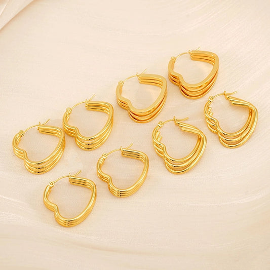 Heart Shape Hoop Earrings [304 Stainless Steel,18K Gold Plated]