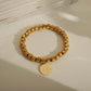 Elastic String Round Beads Bracelets [201 Stainless Steel,18K Gold Plated]