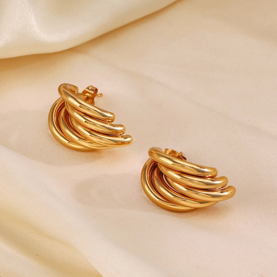 Multiple Lines Earrings [304 Stainless Steel,18K Gold Plated]