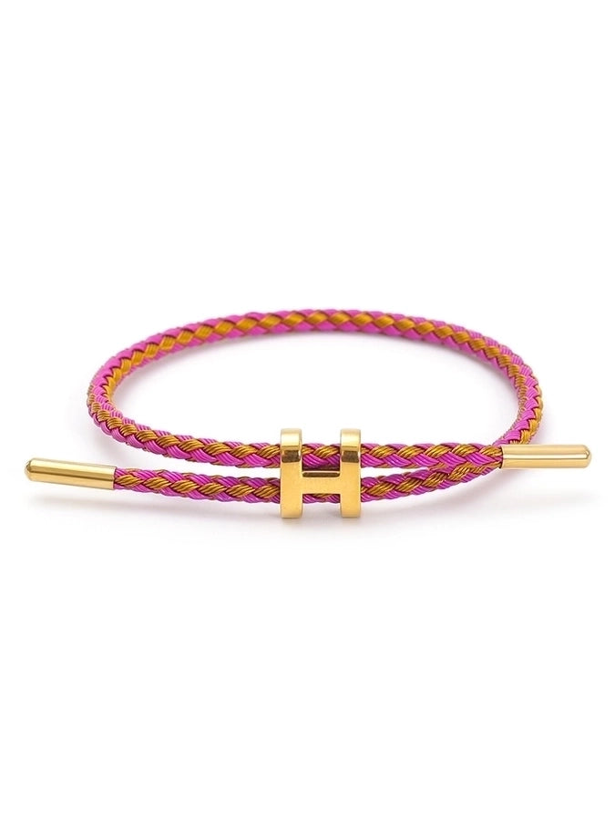 H Letter Wire Rope  Bracelets [304 Stainless Steel, 18K Gold Plated]