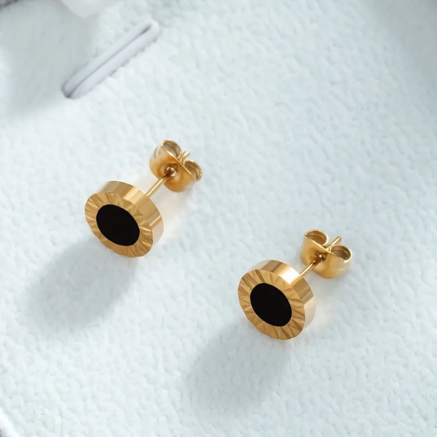 Roman Circle Stud Earrings [304 Stainless Steel,18K Gold Plated]