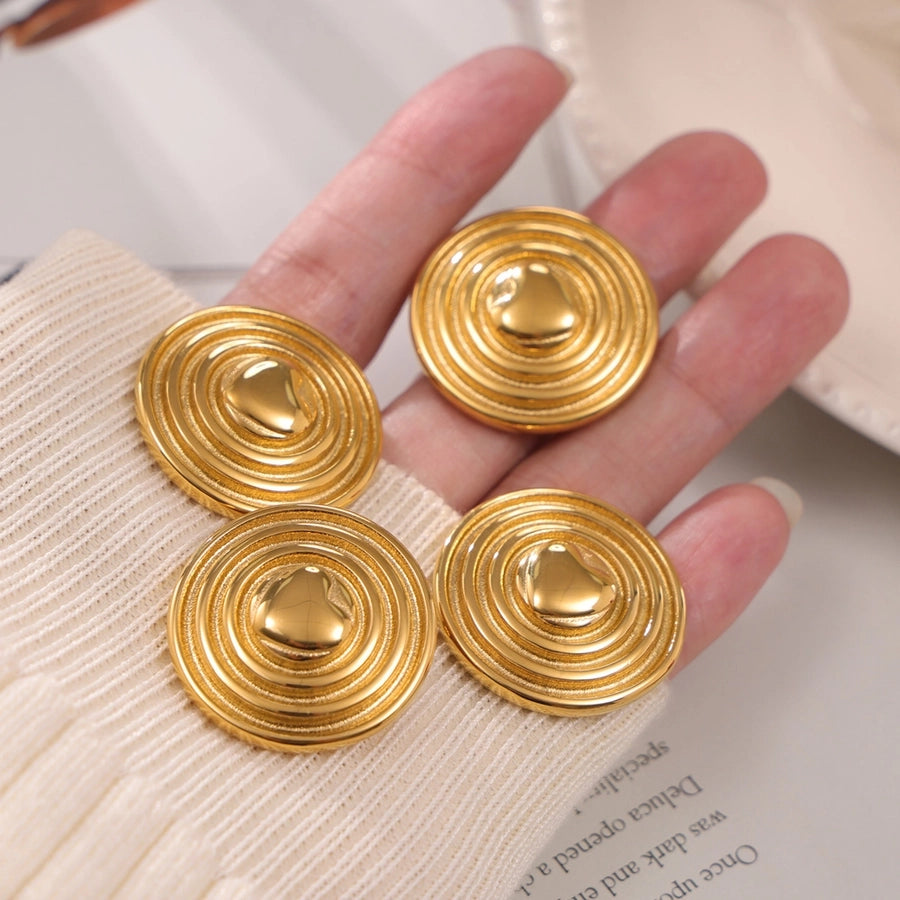 Circle Round Heart Shape Earrings [304 Stainless Steel,18K Gold Plated]