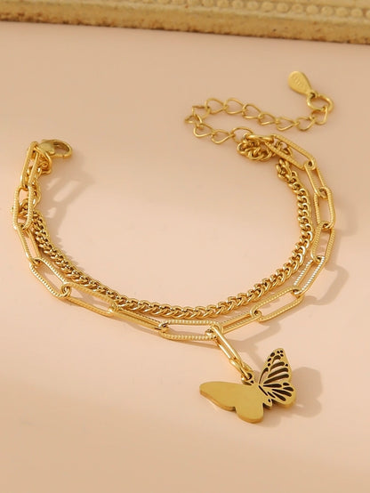 Cross Four Leaf Clover Butterfly Bracelet [304 Stainless Steel,18K Gold Plated]