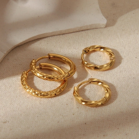 Round Solid Color Hoop Earrings [304 Stainless Steel,14K Gold Plated]