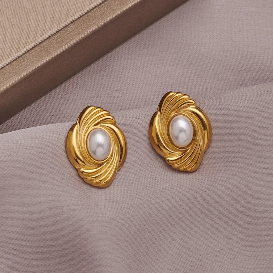 Baroque Oval Natural Stone Earrings [304 Stainless Steel,18K Gold Plated]