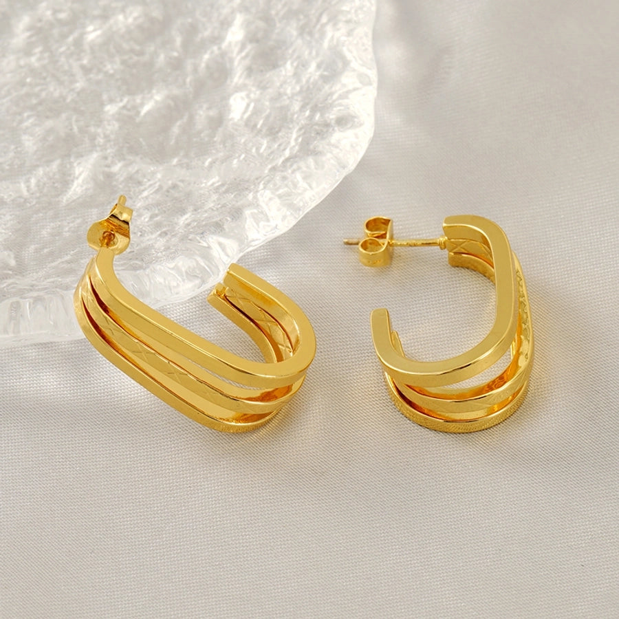 Striped Hoop Earrings [304 Stainless Steel,18K Gold Plated]