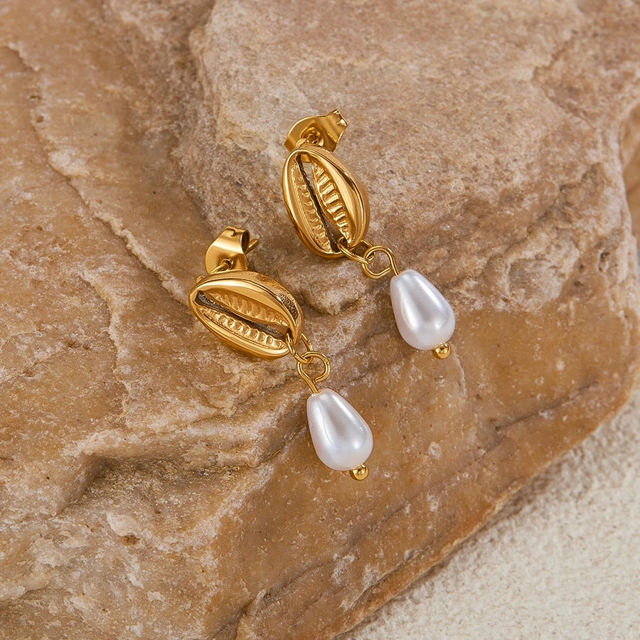 Shell Mitation Pearl Drop oorbellen [304 roestvrij staal, 18K vergulde goud]