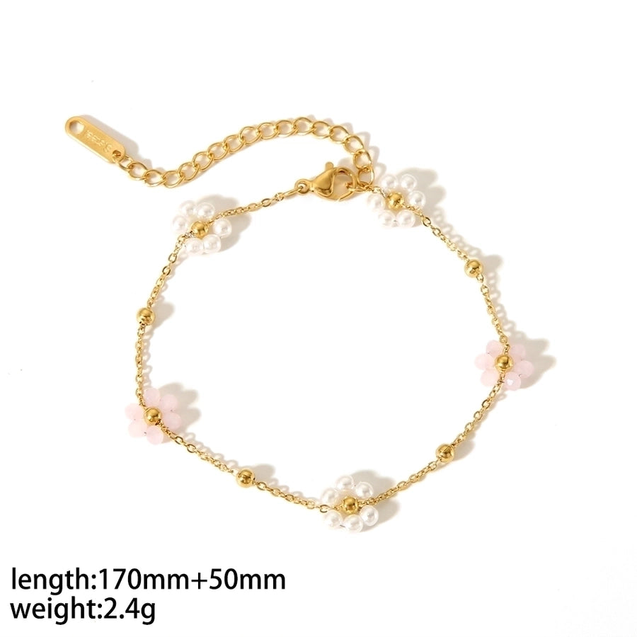 Colored Flower Necklace/Bracelet/Anklet [Stainless Steel,18K Gold Plated]