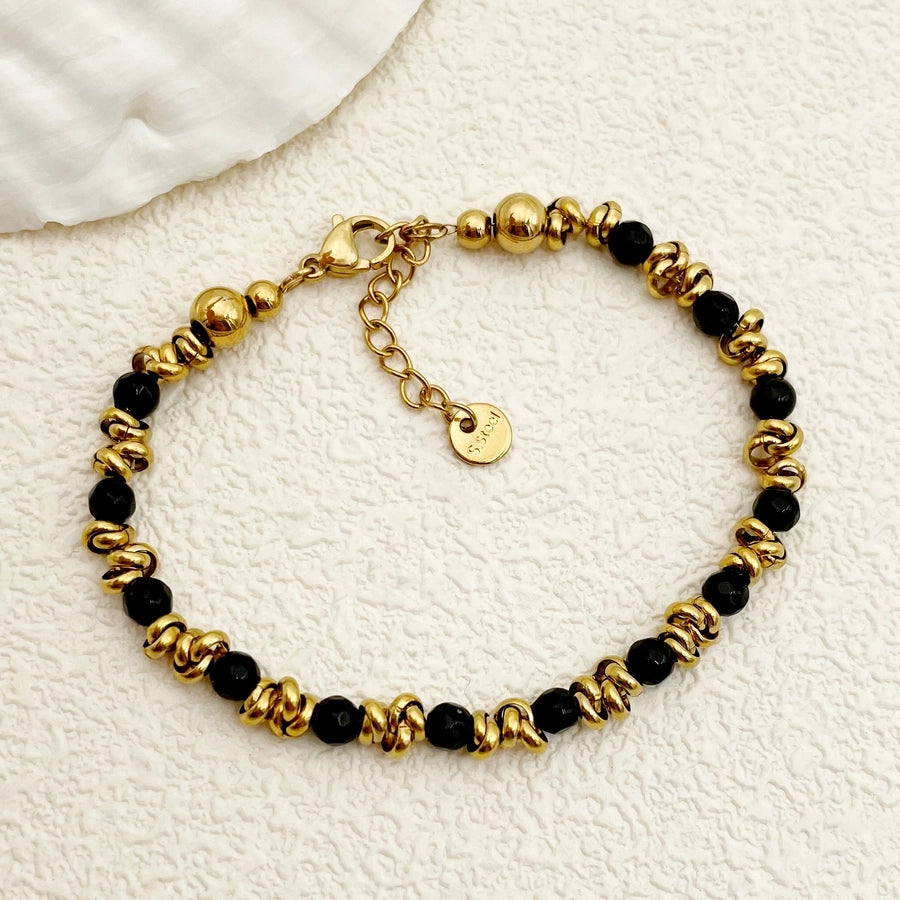 Round Beaded Bracelets [304 Stainless Steel,14K Gold Plated]