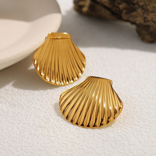 Big Shell Earrings [304 Stainless Steel,18K Gold Plated]