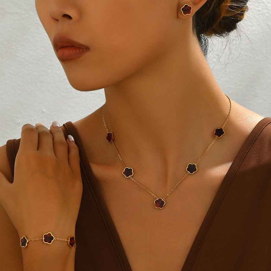 Flower Acrylic Jewelry Set [Stainless Steel, 18K Gold Plated]