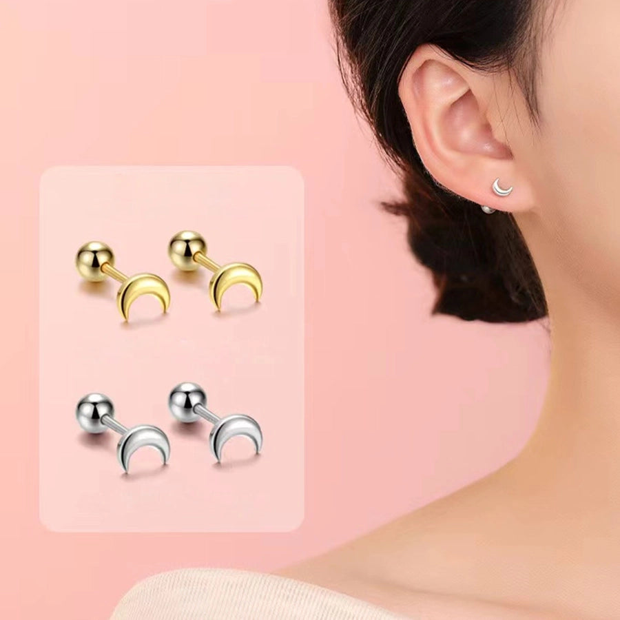 Moon Stud Earrings [304 Stainless Steel,18K Gold Plated]